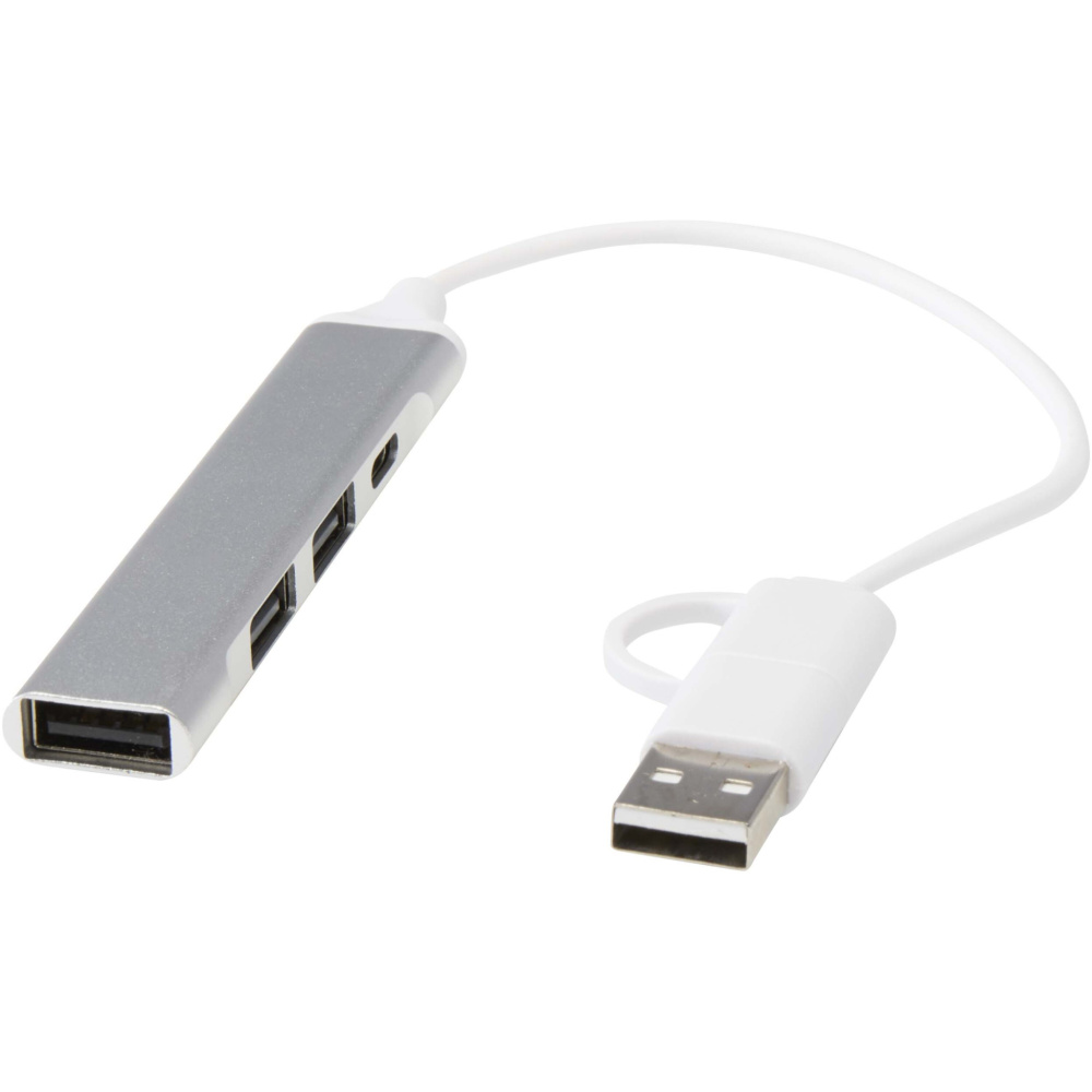 Logo trade liikelahjat mainoslahjat kuva: Alkaid 4-porttinen kierrätetystä alumiinista valmistettu USB-A- ja Type-C-keskitin, jossa kaksi sisääntuloa