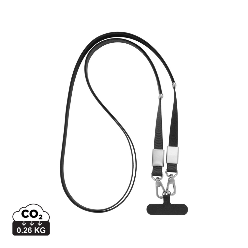 Logo trade mainoslahja ja liikelahja tuotekuva: Nivo RCS-kierrätetty PET crossbody-kaulanauha