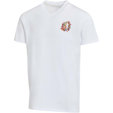 Logo trade mainoslahjat ja liikelahjat kuva: Balfour lyhythihainen, OCS-sertifioitu V-aukkoinen unisex-t-paita 200 g/m²:n kankaasta