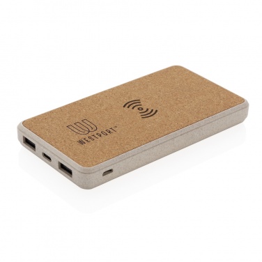 Logotrade dāvanas foto: Korķa un kviešu salmu 8000 mAh 5 W bezvadu barošanas bloks