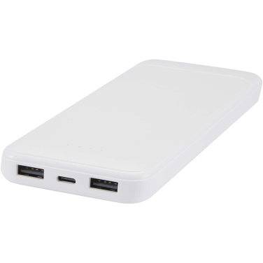 Logotrade korporatīvās dāvanas foto: Adhil 10.000 mAh 10W pārstrādātas plastmasas pārnēsājamais akumulators ar 2 iebūvētiem kabeļiem