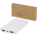 Adhil 10.000 mAh 10W pārstrādātas plastmasas pārnēsājamais akumulators ar 2 iebūvētiem kabeļiem, Balts