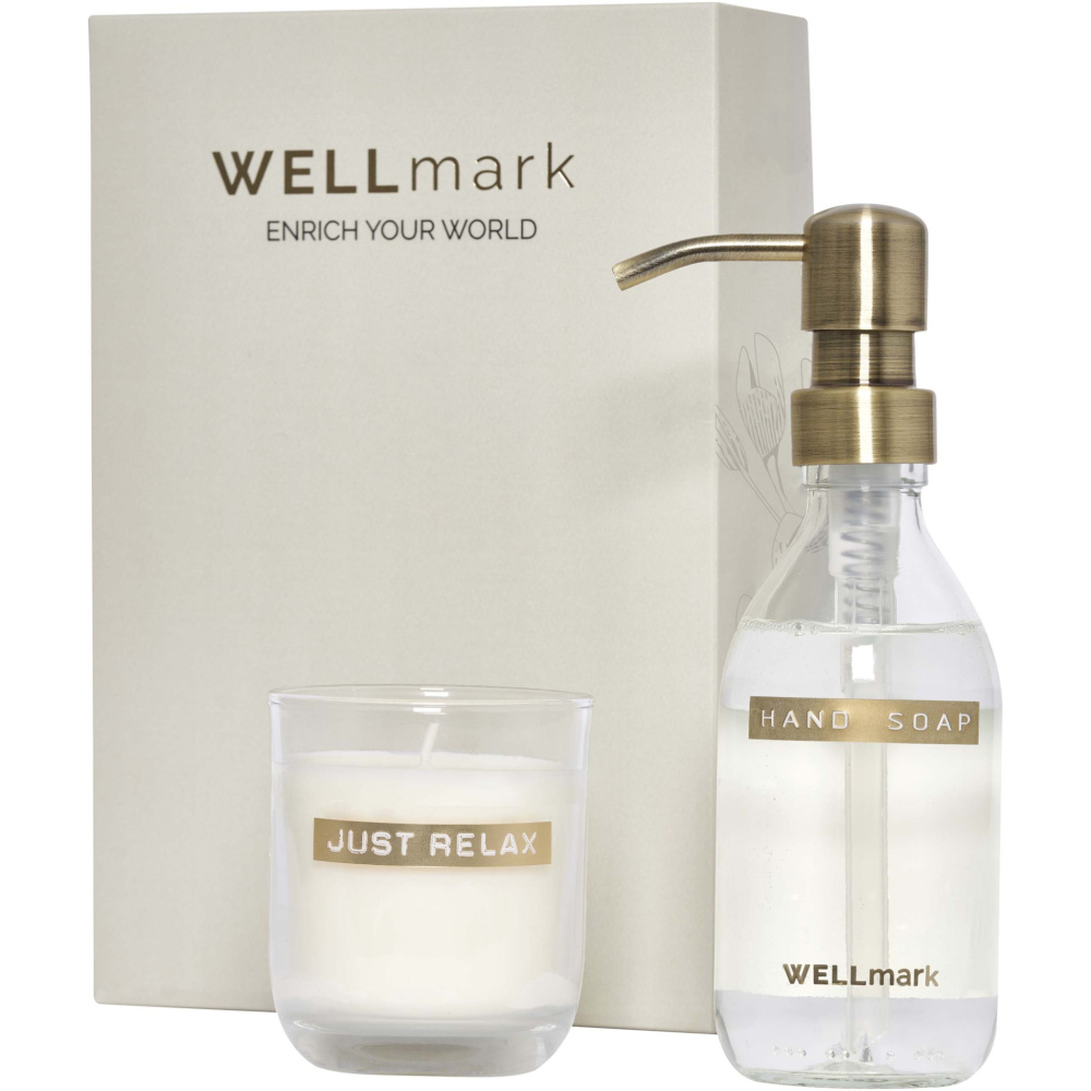 Logotrade biznesa dāvanas foto: Wellmark Discovery 250 ml roku ziepju dozators un 150 g aromātisko sveču komplekts