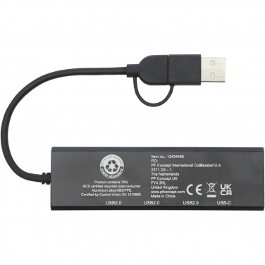 Лого трейд pекламные cувениры фото: Концентратор USB 2.0 Rise из переработанного алюминия, сертифицированного по стандарту RCS