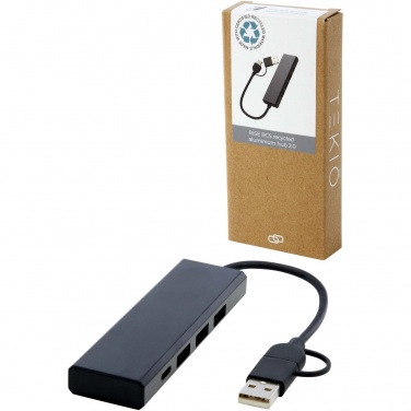 Логотрейд бизнес-подарки картинка: Концентратор USB 2.0 Rise из переработанного алюминия, сертифицированного по стандарту RCS