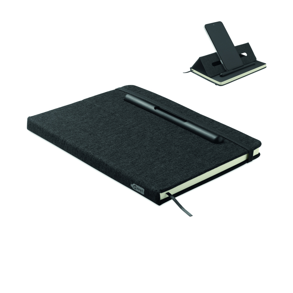 Лого трейд бизнес-подарки фото: A5 notebook with phone holder