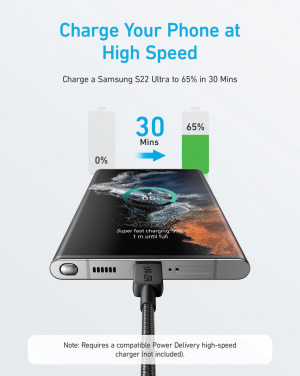 Лого трейд бизнес-подарки фото: Кабель Anker USB-C — USB-C 1,8 метра, 60 Вт