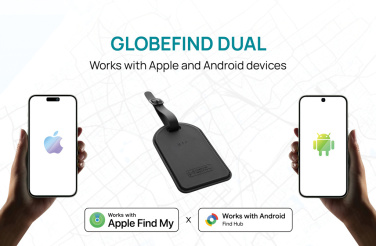 Лого трейд бизнес-подарки фото: Багажная бирка Globefind Dual RCS с функцией определения местоположения по всему миру.