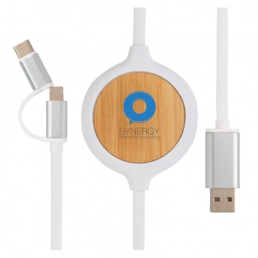 Logotrade presentreklam bild: 3-i-1 kabel med 5W bambu trådlös laddare