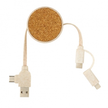 Logotrade kampanjprodukter bild: Kork och vete 6-i-1 utdragbar kabel