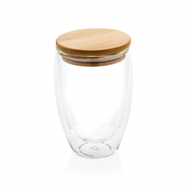 Logotrade presentreklam bild: Dubbelväggigt borosilikatglas med bambulock, 350ml