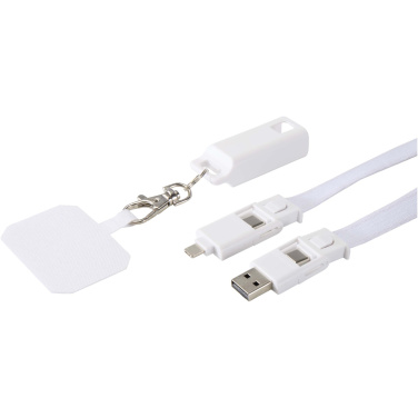 Logotrade reklamprodukter bild: Franz nyckelband för smartphone av återvunnen plast med inbyggd datasynkroniseringskabel och 65 W snabbladdande 5-i-1-kabel