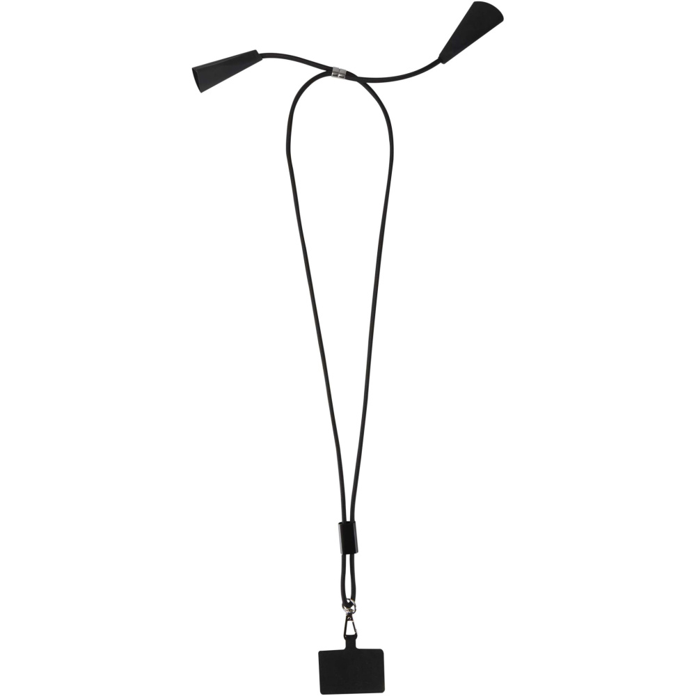 Logotrade profilprodukter bild: Funi nyckelband för smartphone av återvunnen plast med inbyggd datasynkroniseringskabel och 100 W snabbladdande 5-i-1-kabel