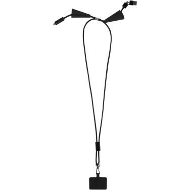 Logotrade kampanjprodukter bild: Funi nyckelband för smartphone av återvunnen plast med inbyggd datasynkroniseringskabel och 100 W snabbladdande 5-i-1-kabel