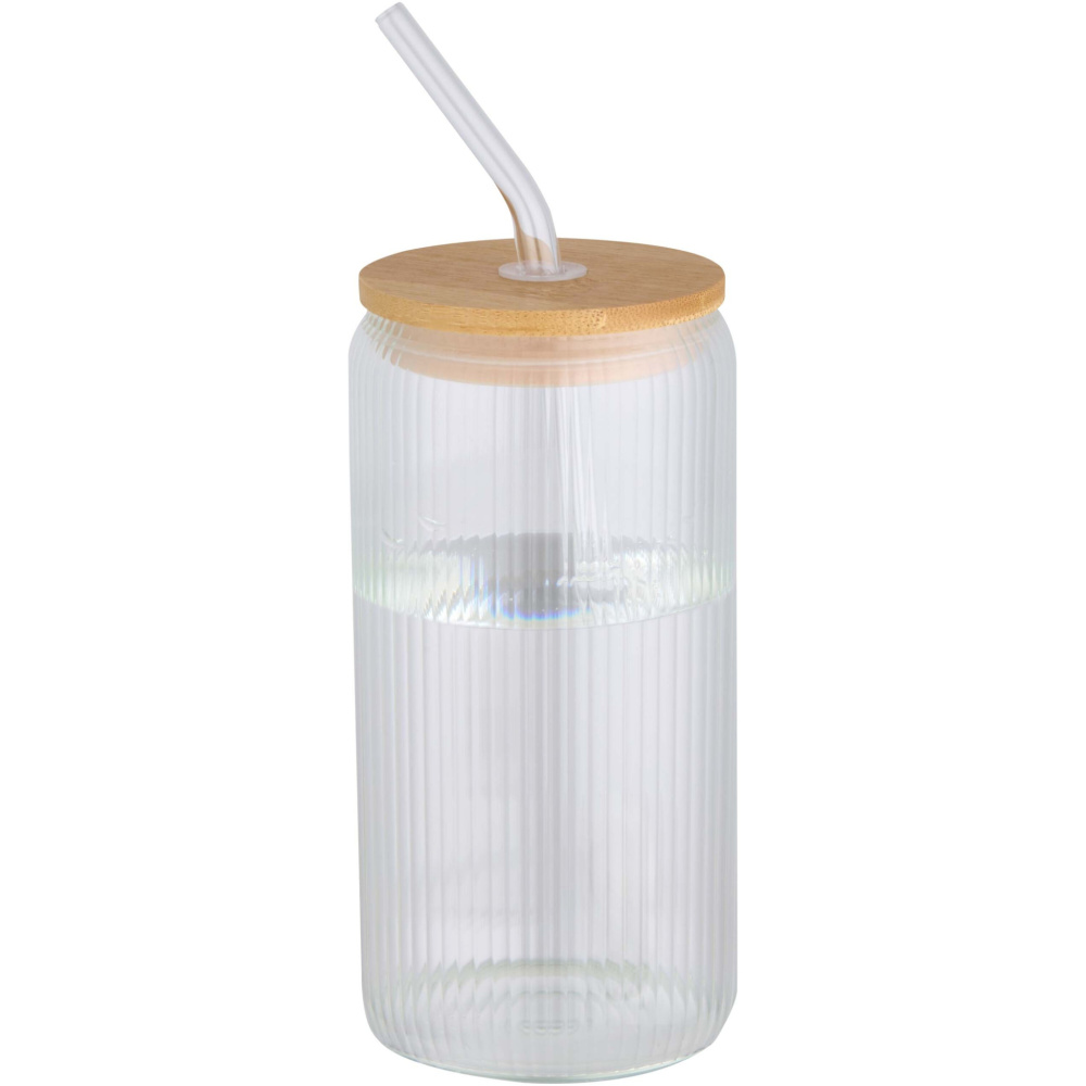 Logotrade profilreklam bild: Mirage 500 ml enkelväggig mugg i borosilikatglas med lock i bambu